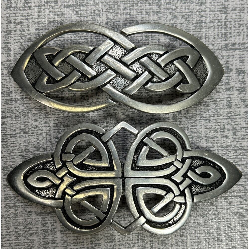Lot Of 2 St Justin's Pewter Celtic Knot Hair Clip Barrette Made in France 4.5"